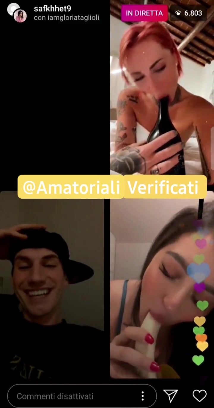 Dirette porno instagram - Due troie italiane spompinano una bottiglia e la banana