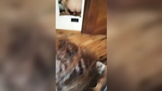 Trio allo specchio con un cazzo in fica e uno in bocca