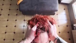 Pompino rossa deepthroat e sborrata in bocca con ingoio