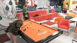 Sophie Codegoni upskirt giocando a biliardo